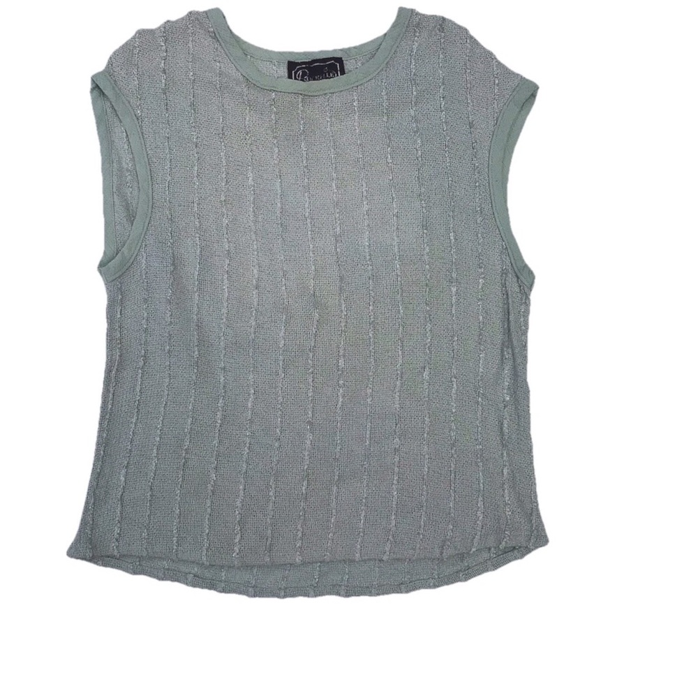 Rochelle California Sage Green Sheer Textured Knit Top XS VTG Y2K Sleeveless top